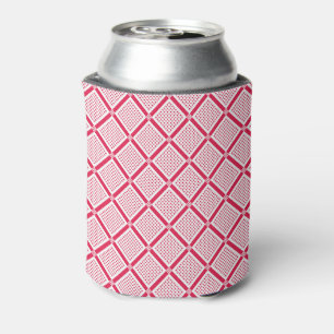 Red and white geometric checkered pattern retro can cooler