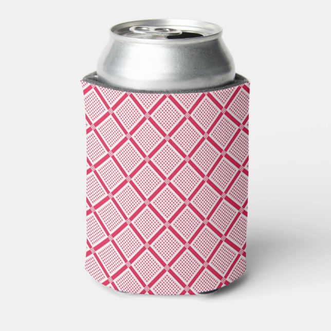 Red and white geometric checkered pattern retro    can cooler (Can Back)