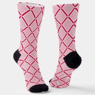 Red and white geometric checkered pattern retro socks