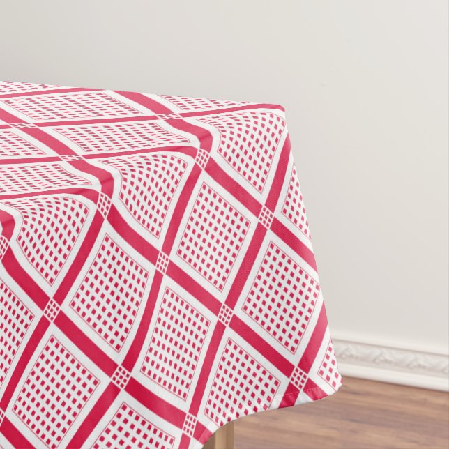 Red and white geometric checkered pattern retro    tablecloth (In Situ)