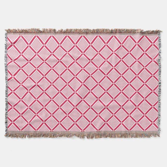 Red and white geometric checkered pattern retro    throw blanket (Front)