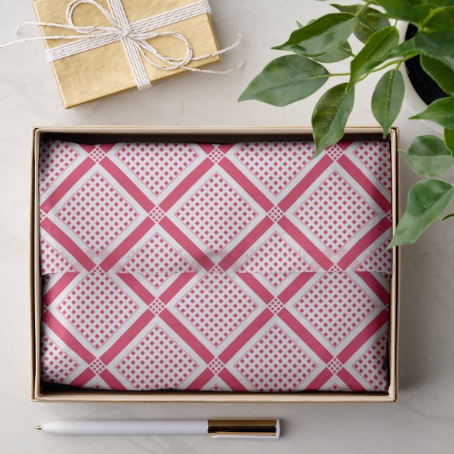 Red and white geometric checkered pattern retro    tissue paper (Gift)