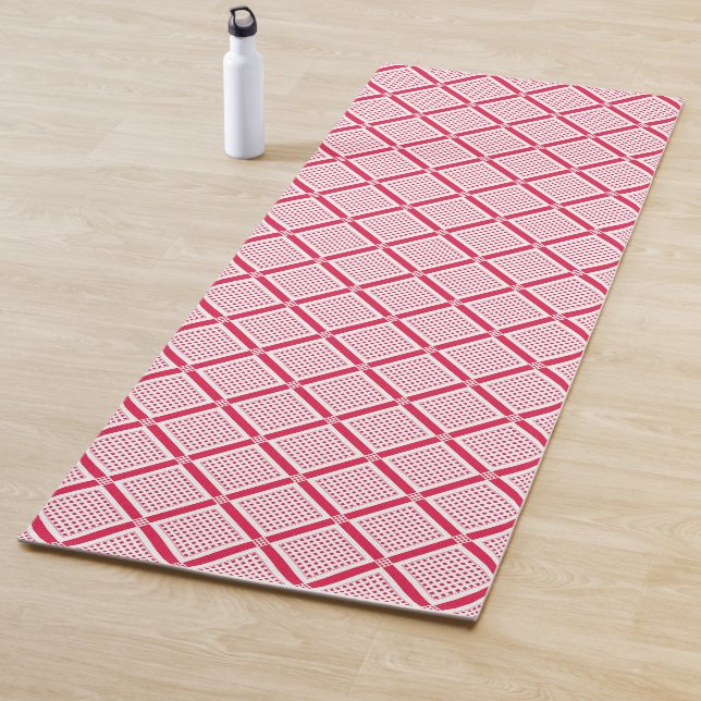 Red and white geometric checkered pattern retro    yoga mat (In Situ)