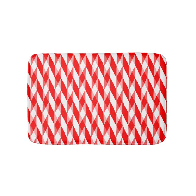 Red and White Geometric Pattern Bath Mat (Front)