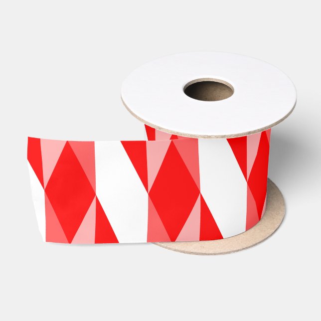Red and White Geometric Pattern   Satin Ribbon (Spool)
