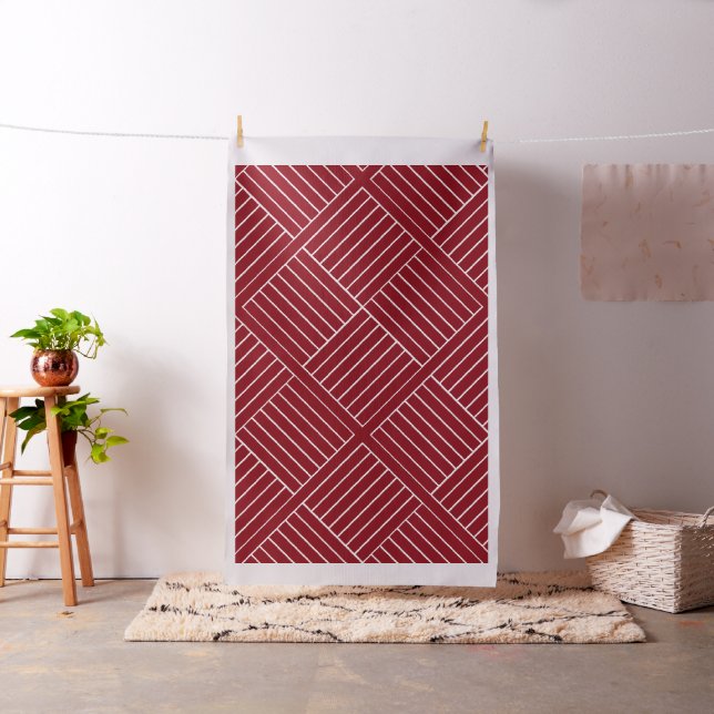 Red and White Geometric Squares and Lines Fabric (In Situ)