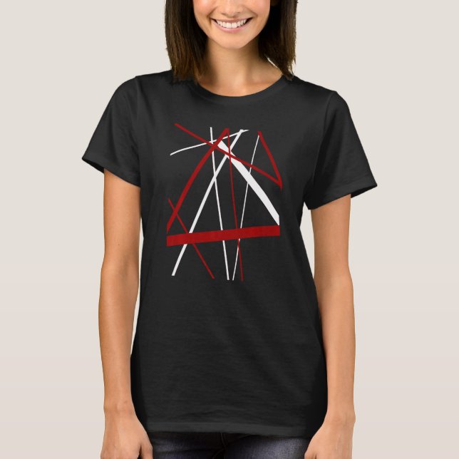 Red and White Geometric Strips Cut Out Pattern T-Shirt (Front)