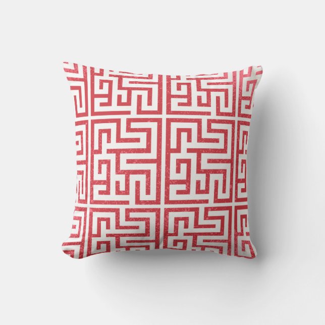 Red and White Geometric Textured Holiday Cushion (Front)