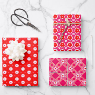 Red and White Geometrical Pattern Wrapping Paper Sheet