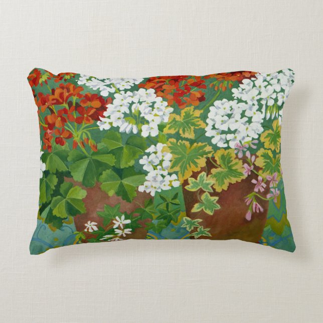 Red and white geraniums in pots 2013 decorative cushion (Front)
