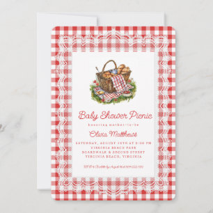 Red and White Gingham Baby Shower Picnic  Invitation