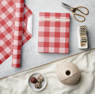 Red and White Gingham Check Pattern Wrapping Paper