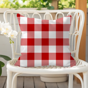 Red and White Gingham Check Plaid Pattern Cushion