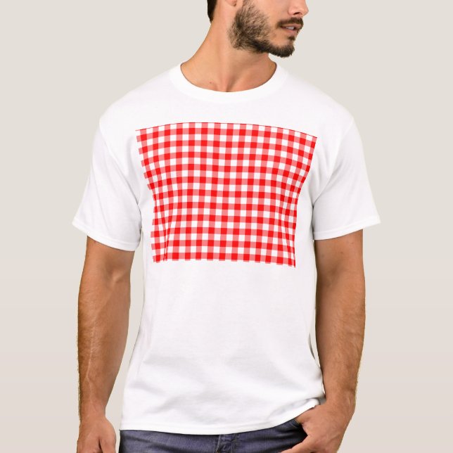 Red and White Gingham Checks T-Shirt (Front)