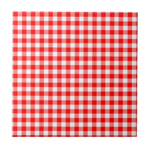 Red and White Gingham Checks Tile