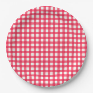 Red and White Gingham Chequerboard Paper Plate