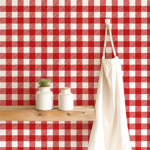 Red and White Gingham Chequered Wallpaper