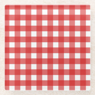 Red and white gingham glass coaster