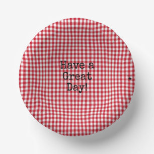 Red and White Gingham - HAMbyWG Paper Bowls Plate