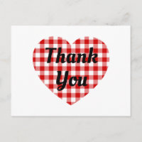 Red and White Gingham Heart Shape Thank You