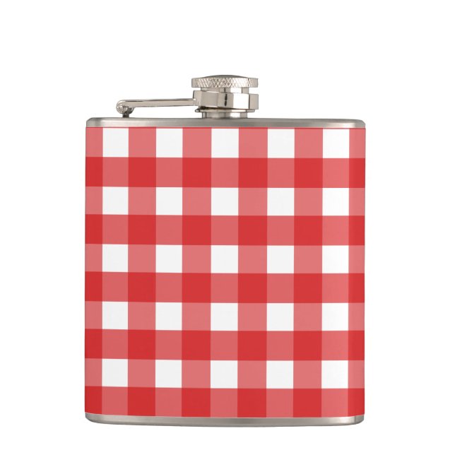 Red and white gingham hip flask (Front)