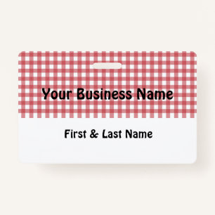 Red and White Gingham Name Badge ID Badge