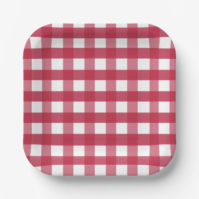 Red and White Gingham Paper Plate (Front)