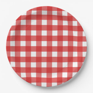 Red and white gingham paper plate