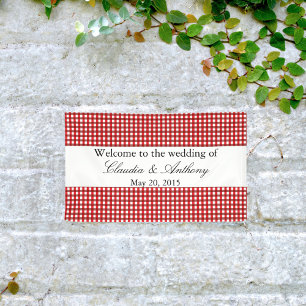 Red and White Gingham Pattern Barbeque Wedding Banner