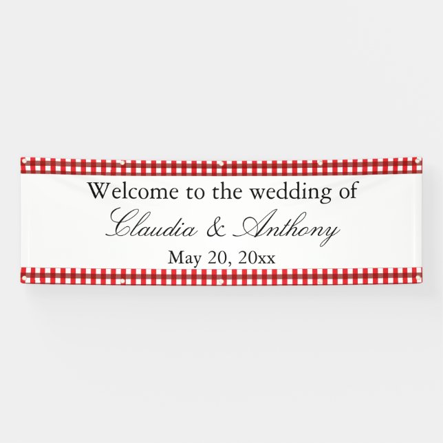 Red and White Gingham Pattern Barbeque Wedding  Banner (Horizontal)