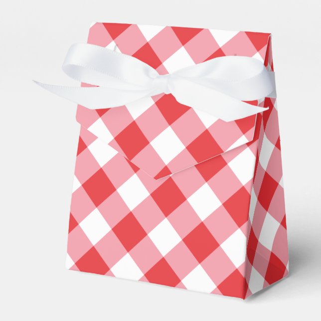 Red and White Gingham Pattern Favour Box (Front Side)