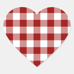 Red and White Gingham Pattern Heart Sticker