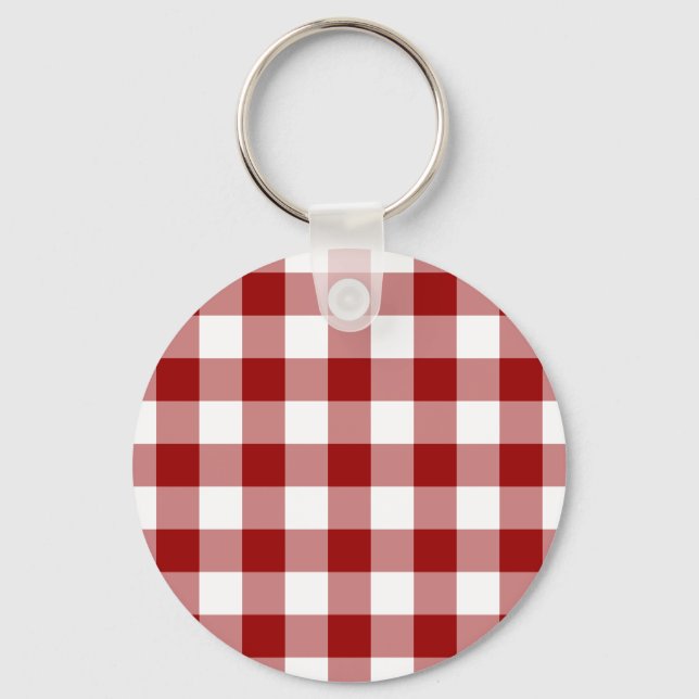 Red and White Gingham Pattern Key Ring (Front)