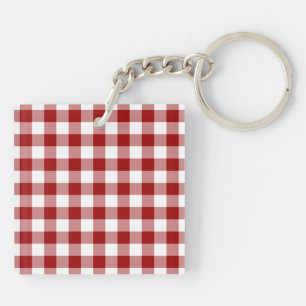 Red and White Gingham Pattern Key Ring