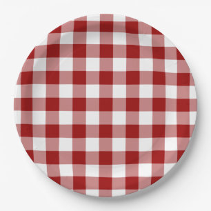 Red and White Gingham Pattern Paper Plate