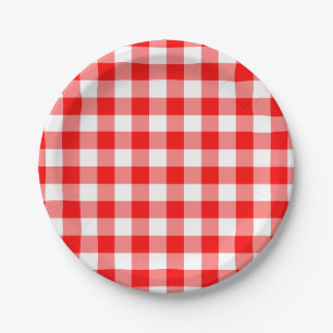 Red and White Gingham Pattern Paper Plate