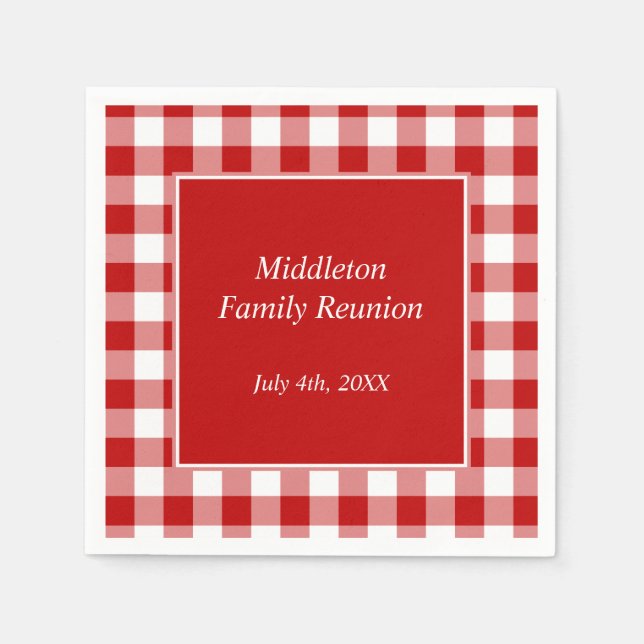 Red and White Gingham Pattern Personalised Napkin (Front)