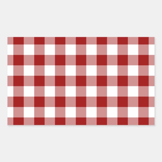 Red and White Gingham Pattern Rectangular Sticker (Front)