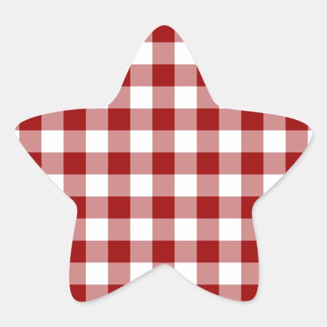 Red and White Gingham Pattern Star Sticker (Front)
