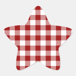 Red and White Gingham Pattern Star Sticker