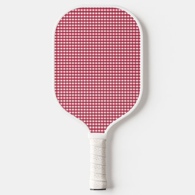 Red and White Gingham Personalised Name Pickleball Paddle (Front)