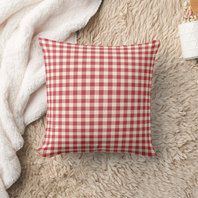 Red and White Gingham Plaid Chequered Pattern  Cushion (Blanket)