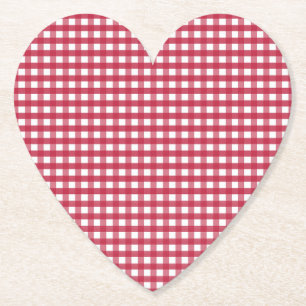 Red and White Gingham Plaid Paper Coaster