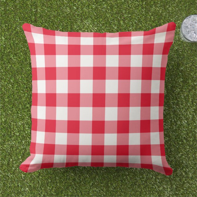 Red and White Gingham Plaid Pattern Cushion (Grass)