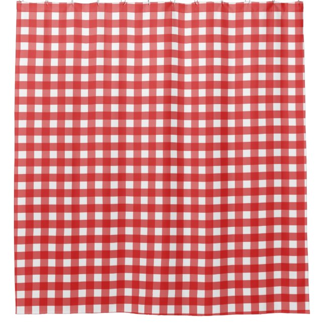 Red and white gingham shower curtain (Front)