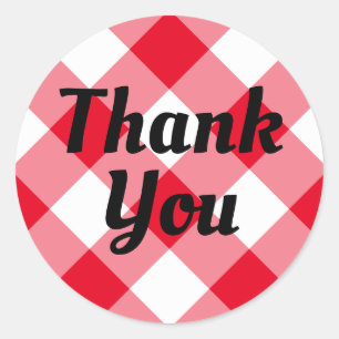 Red and White Gingham Thank You Classic Round Sticker