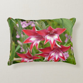 Red and White Gladiolas Summer Botanical Decorative Cushion
