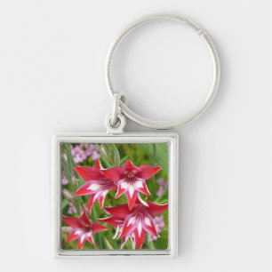 Red and White Gladiolas Summer Botanical Key Ring