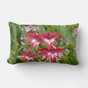 Red and White Gladiolas Summer Botanical Lumbar Cushion