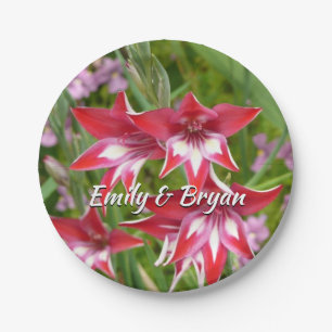 Red and White Gladiolas Summer Botanical Paper Plate